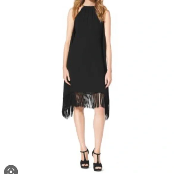 Michael Michael Kors, Chain-Halter Fringe Dress, Black, S Michael Michael Kors, Chain-Halter Fringe Dress, Black, S